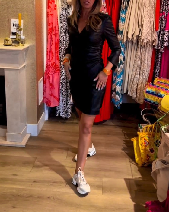 PU-bodyconklänning med V-ringning