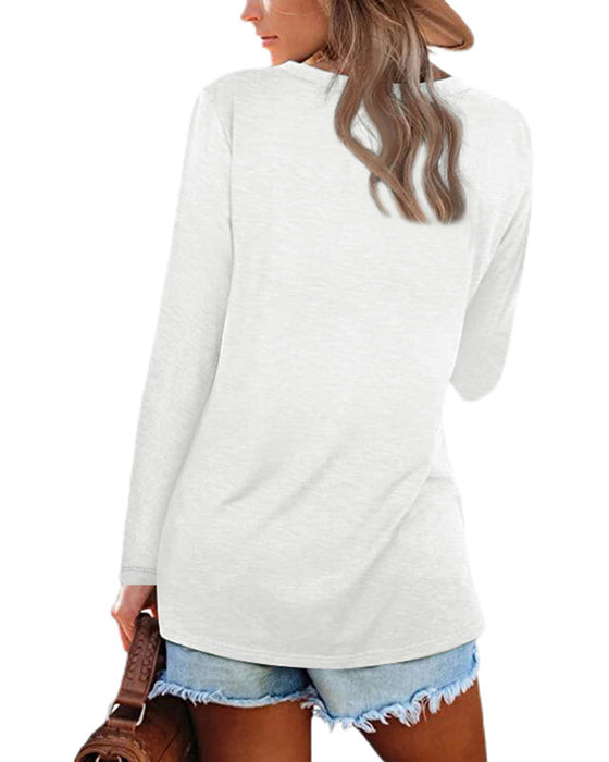 V-ringad enfärgad långärmad t-shirt