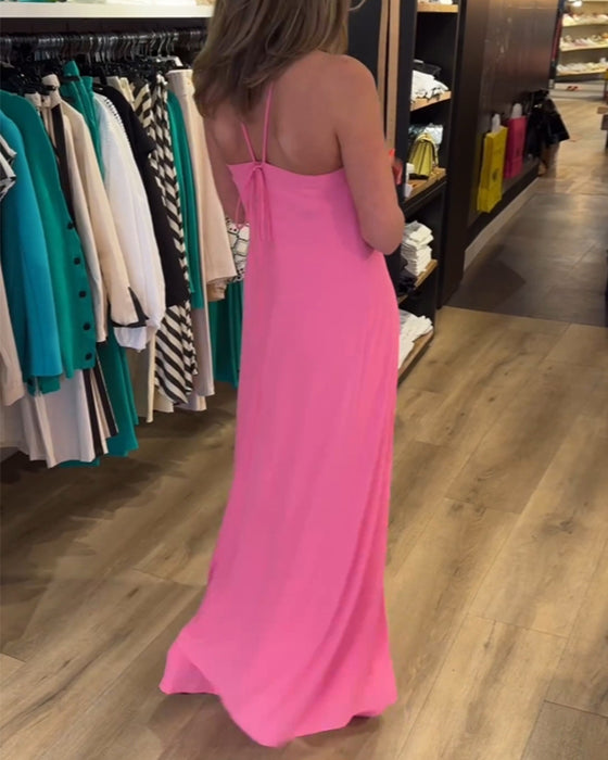 Halterneck slits enfärgad tvådelad set