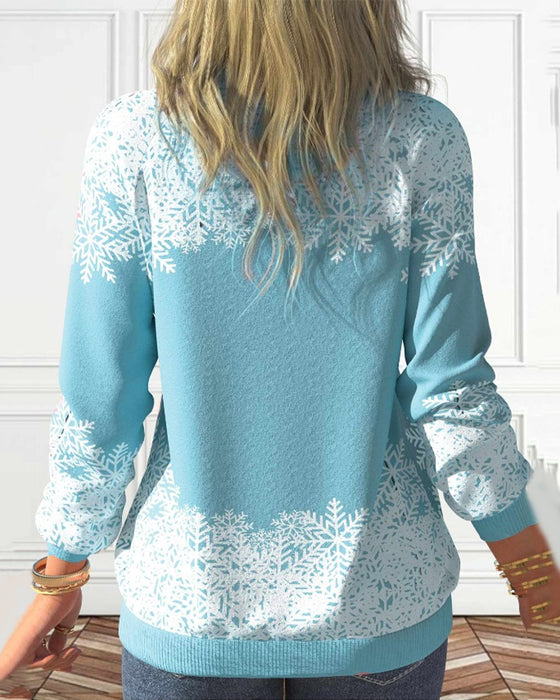 Sweatshirt med snögubbetryck och ståkrage