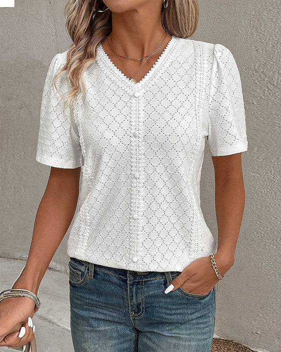 Bubbelärmad enfärgad topp