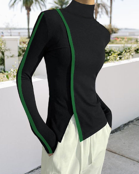 Pullover med polotröja och patchwork