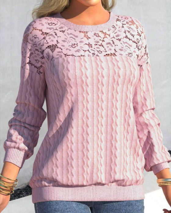 Rosa tröja med långa ärmar och spets
