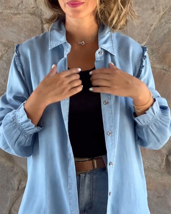 Enfärgad långärmad jeans Skjorta