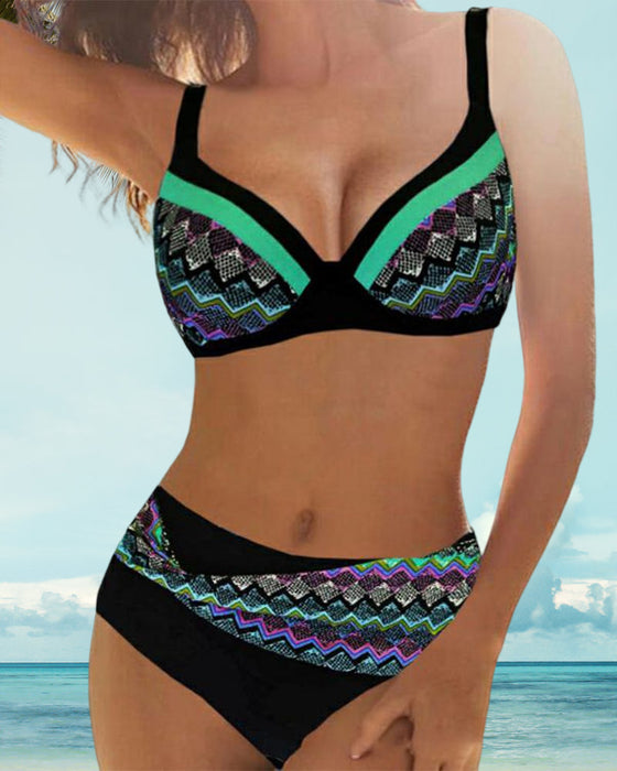 Hög midja push-up bikinis med Stripe Print