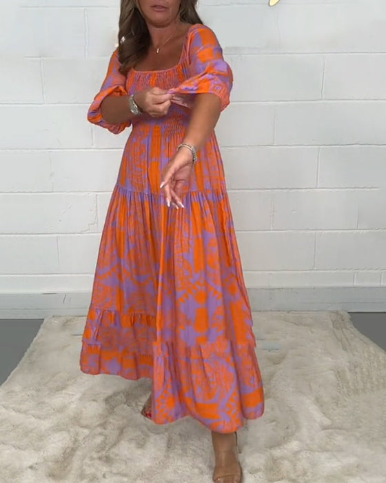 Halvärm Klänning med fyrkantig hals