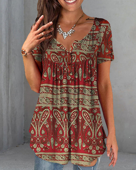 Lösa V-ringad kort ärmad blus