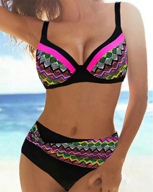 Hög midja push-up bikinis med Stripe Print