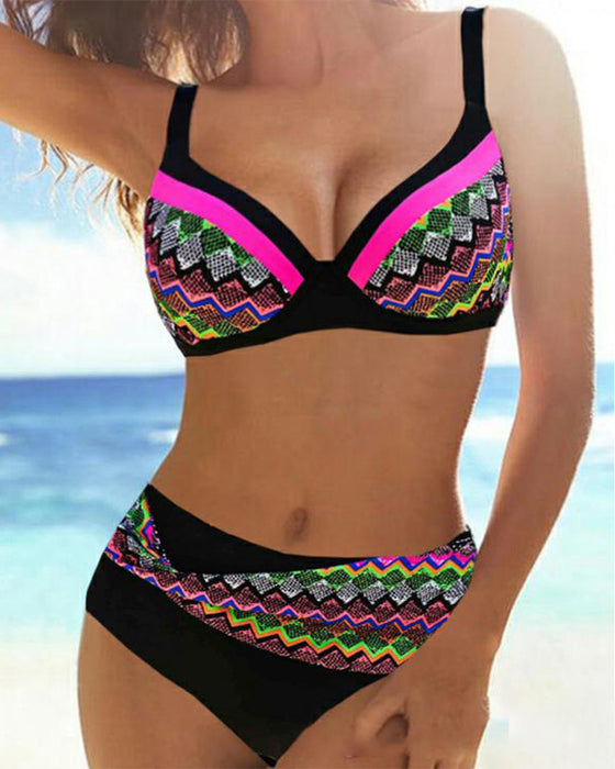 Hög midja push-up bikinis med Stripe Print