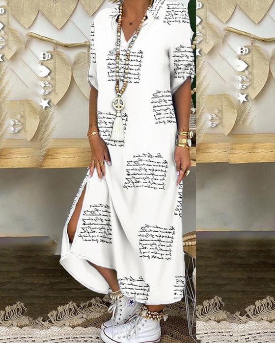 Skjortklänning med slitstryck