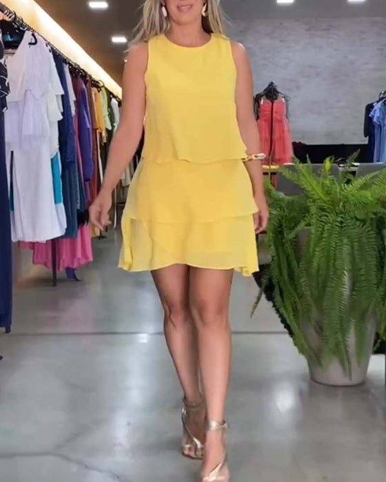 Ärmlös dubbel lager volangklänning