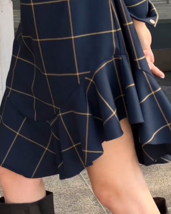 Vintage klänning med rund hals och rutigt mönster