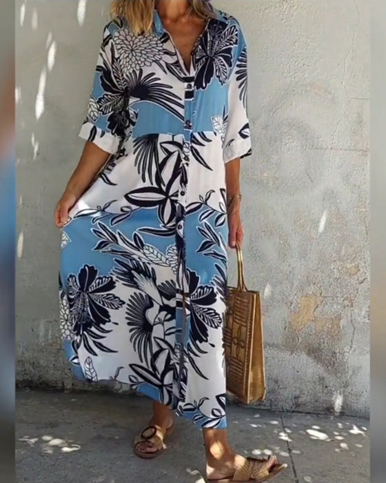 Fritidsskjortklänning med blommönster