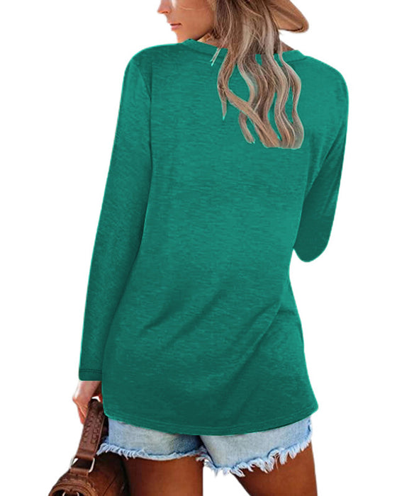 V-ringad enfärgad långärmad t-shirt