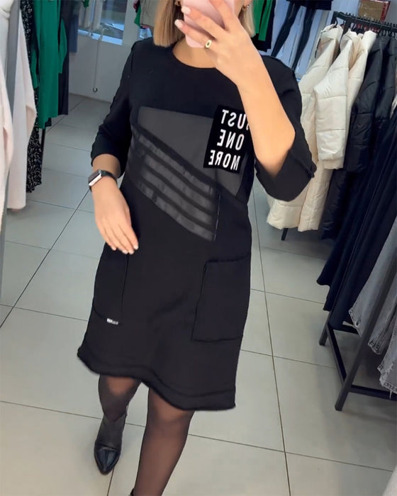 Tryck skiftklänning med fickor