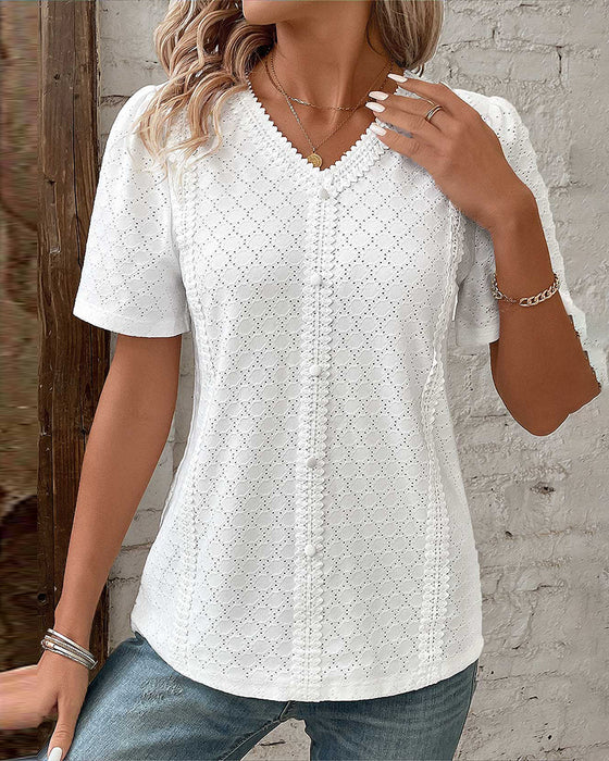 Bubbelärmad enfärgad topp