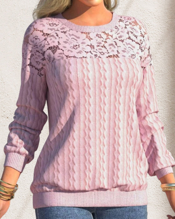 Rosa tröja med långa ärmar och spets