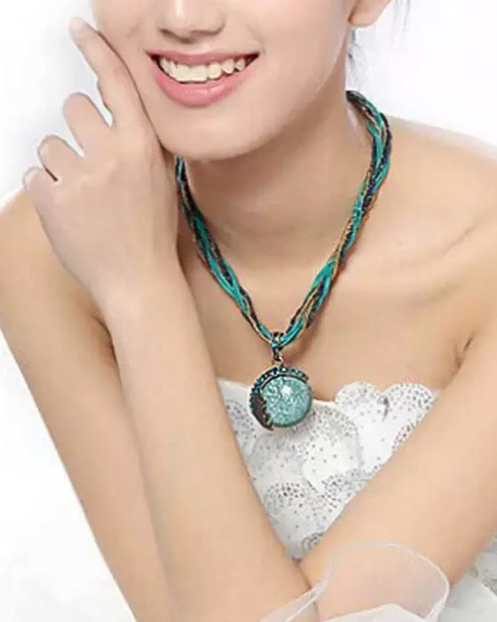 Boho-Handflätat Halsband med Hänge