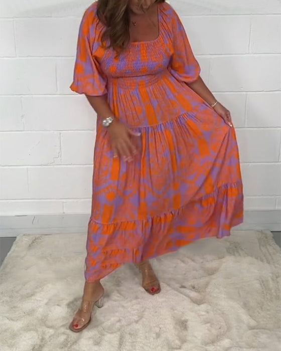 Halvärm Klänning med fyrkantig hals