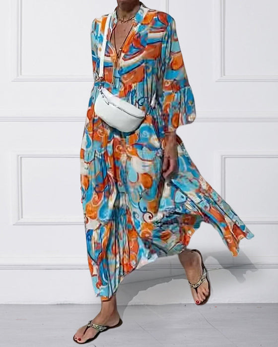 Klänning med volang ärm och v-ringning