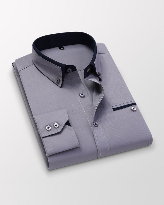 Lapelskjorta med enfärgad