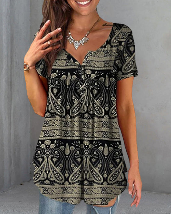 Lösa V-ringad kort ärmad blus