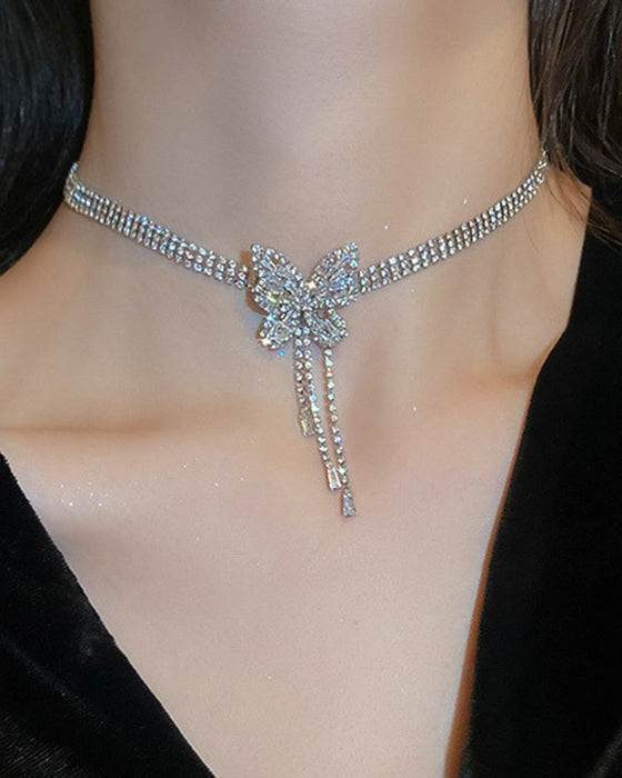 Rhinestone Butterfly Tofs Chain Halsband Örhängen