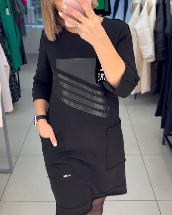 Tryck skiftklänning med fickor