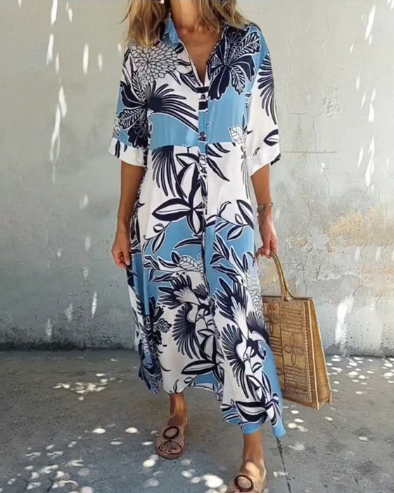 Fritidsskjortklänning med blommönster