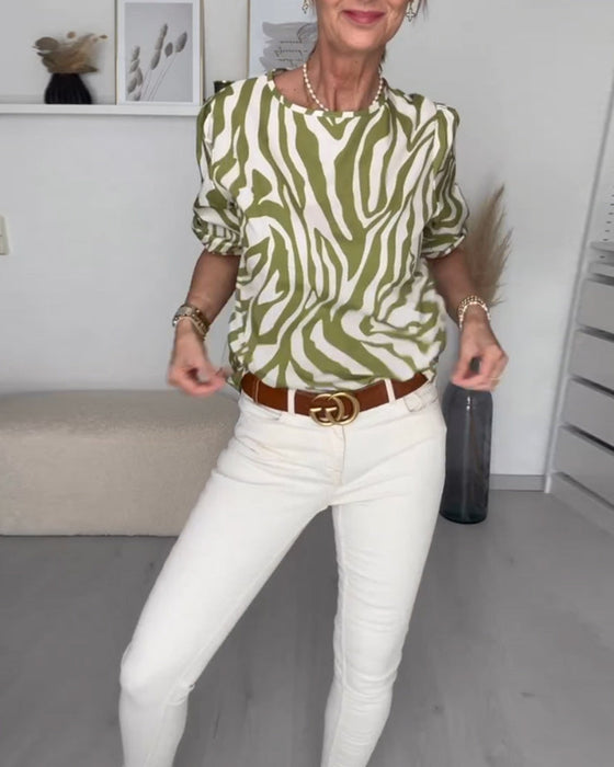 Zebratryck blus med rund hals