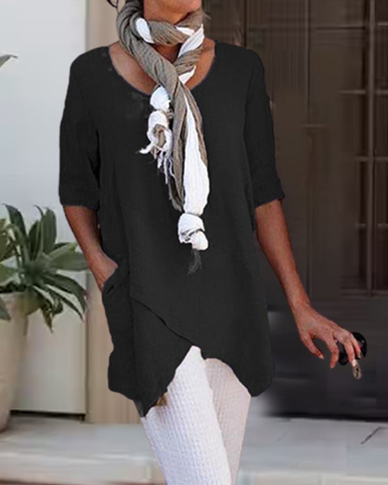 Casual enfärgad topp för kvinnor