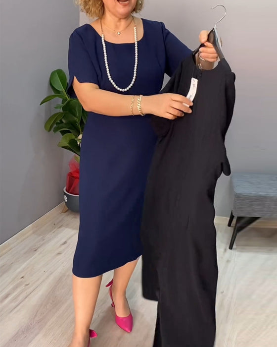 Enfärgad kortärmad elegant klänning
