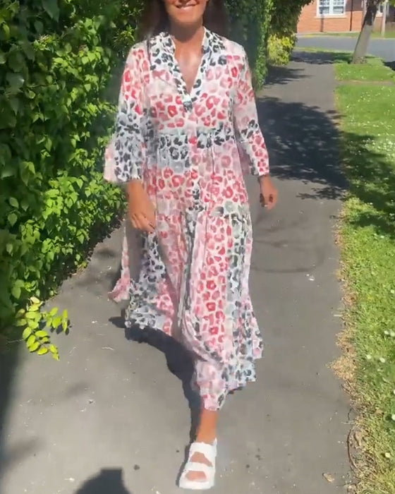 V-ringad ledig klänning med volang