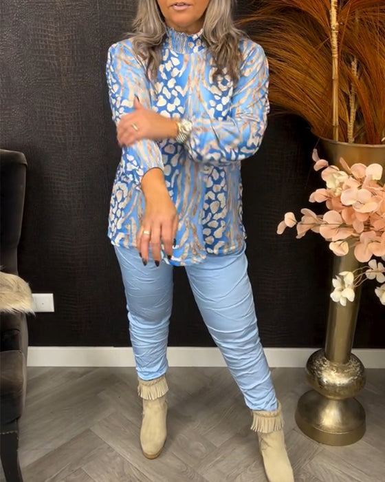 Långärmad opp med stativkrage och tryck