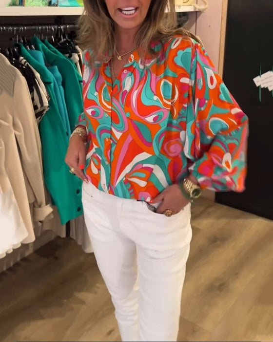 Blus med lösa pendlarstilar och tryck