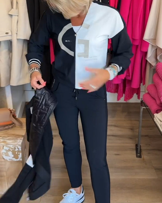 Topp med V-ringad och färgblock