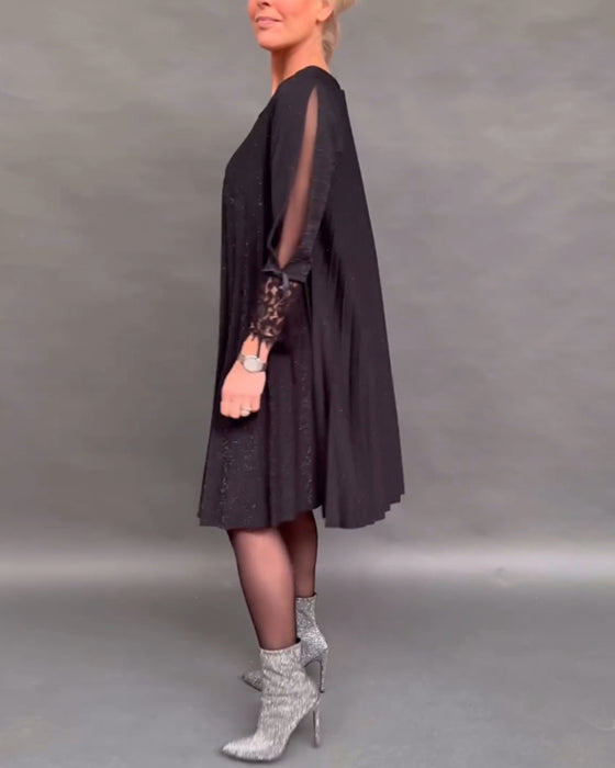 Patchwork spetsveckad enfärgad klänning