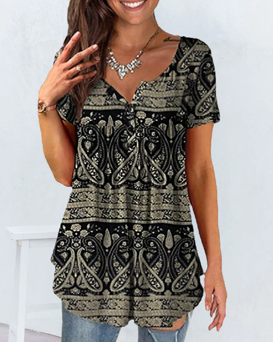 Lösa V-ringad kort ärmad blus