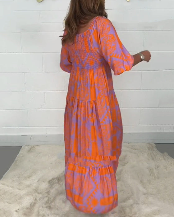 Halvärm Klänning med fyrkantig hals