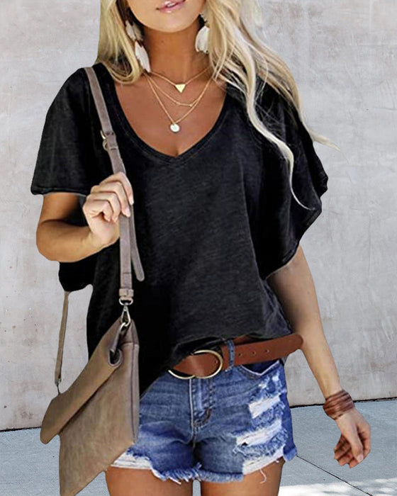 Enfärgad T-shirt med volangärmar