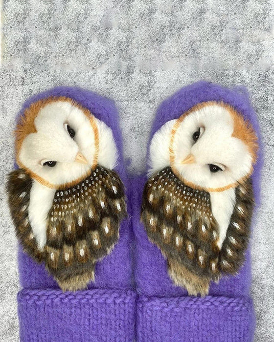 Handvävda nordiska handskar i ylle med ugglor