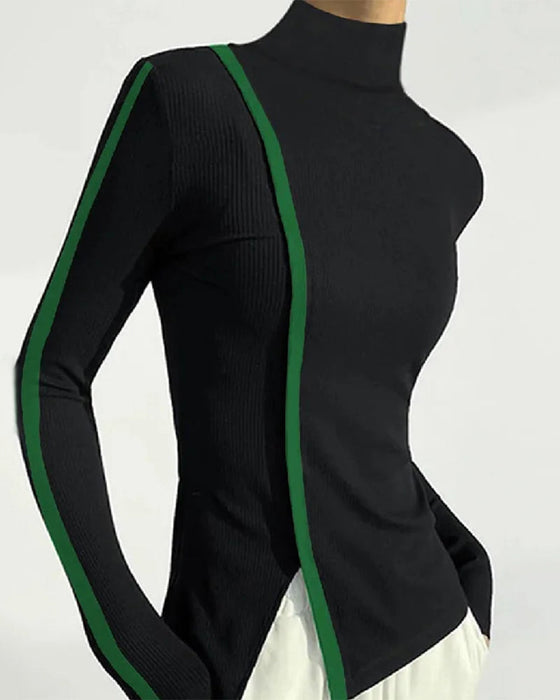 Pullover med polotröja och patchwork