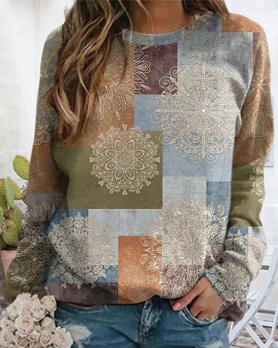 Flerfärgad Tröja med Rund Hals