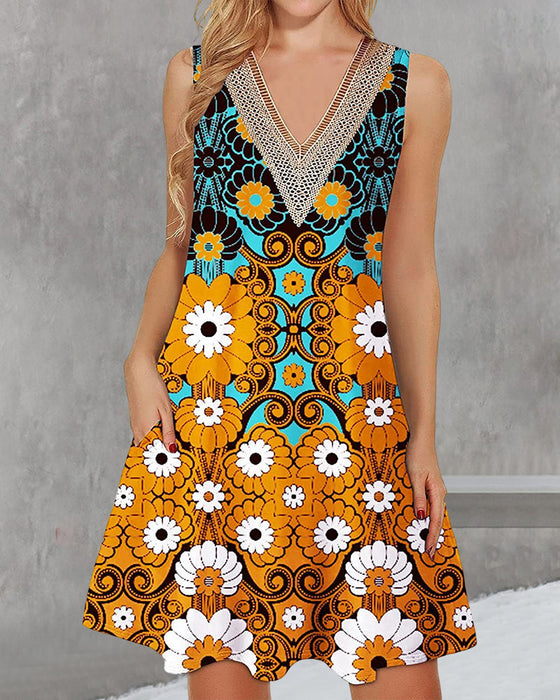 Ärmlös V-ringad fritidsklänning