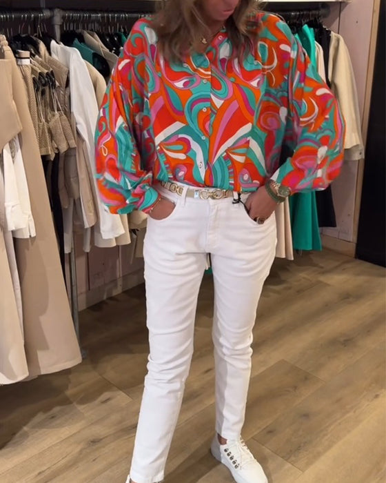 Blus med lösa pendlarstilar och tryck