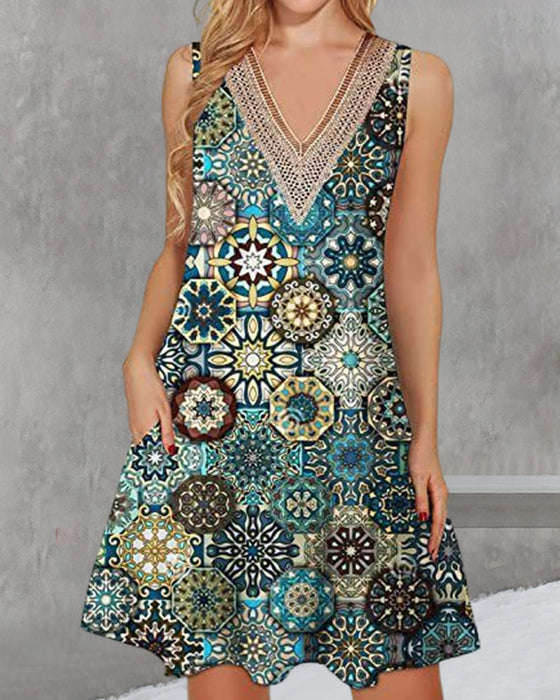 Ärmlös V-ringad fritidsklänning