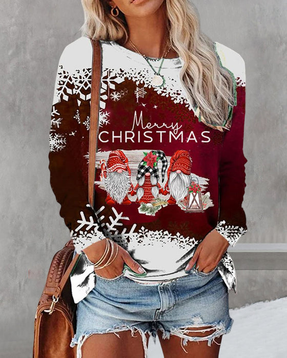 Topp med långärmad med rund hals med jultryck