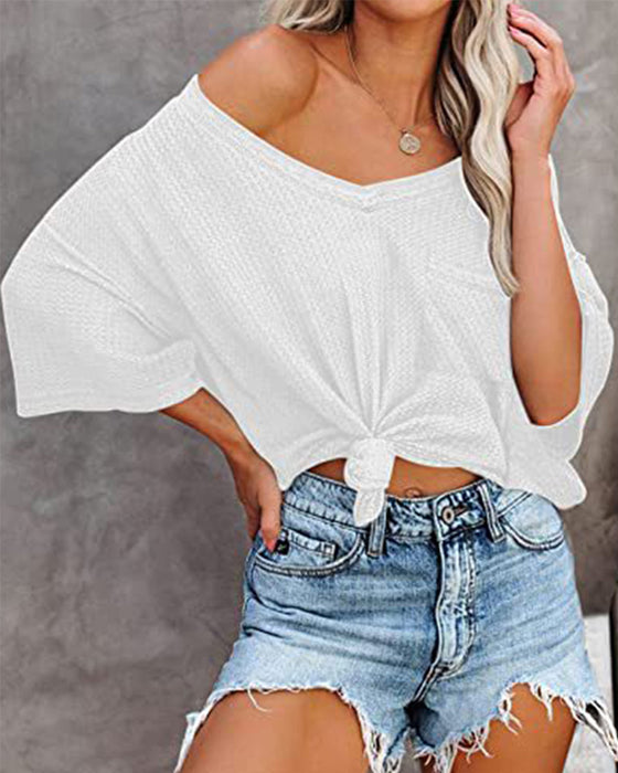 V-ringad Kortärmad tröja med ficka