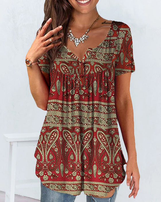 Lösa V-ringad kort ärmad blus