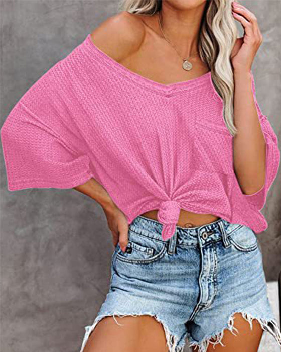 V-ringad Kortärmad tröja med ficka